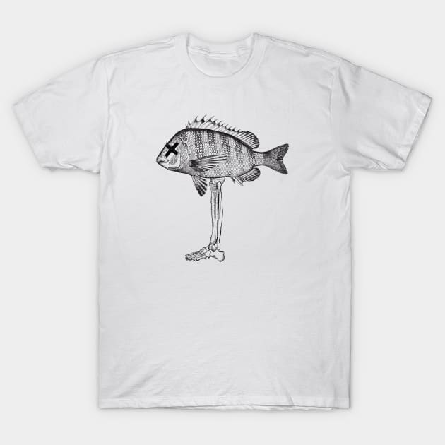 Fish with a skeleton leg T-Shirt by OdllyWeird